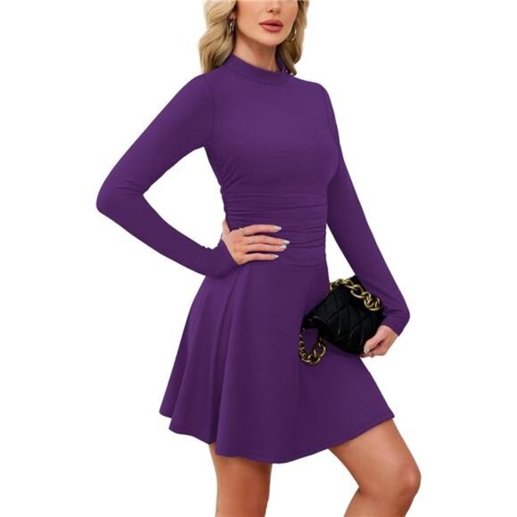 Long Sleeve Mini Dresses for Women Purple - Picture 4 of 5
